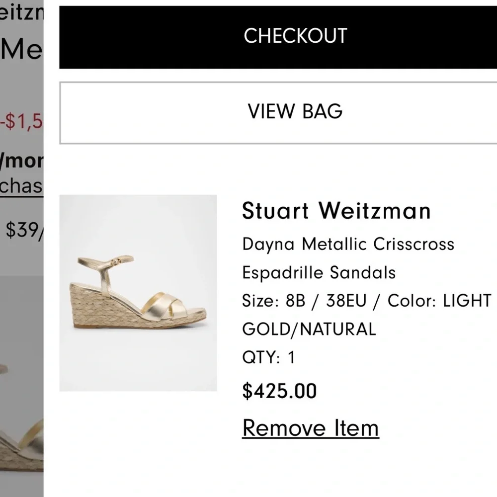Stuart Weitzman Dayna Metallic Crisscross Espadrille Sandals NWOT